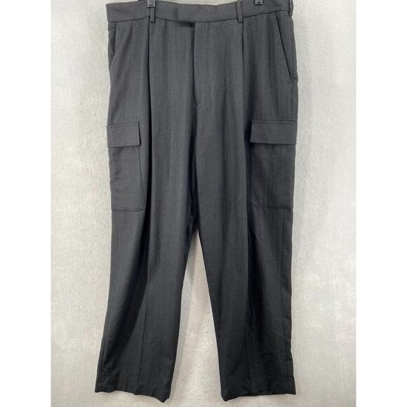 Topman Pants Mens Sz 38x32 Black Wool Blend Cargo Pockets‎ Tapered - Picture 1 of 13